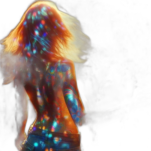 dress, hair, jacket, concept art, 3d render, photorealistic, fantasy art, neon lights transparent PNG cut-out