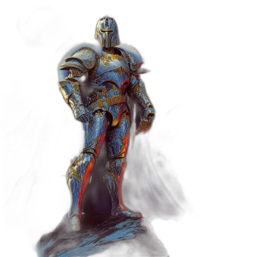 robot, sword, weapon, concept art, fantasy art, comic book art, watercolor, blue transparent PNG cut-out