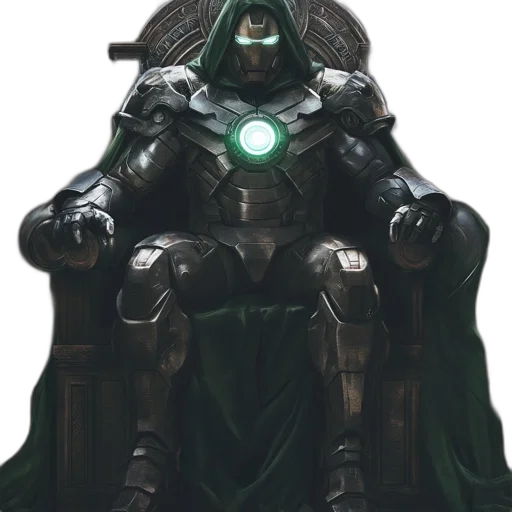 robot, mask, staff, concept art, comic book art, fantasy art, 3d render, green transparent PNG cut-out