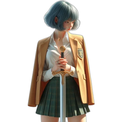 jacket, staff, sword, weapon, concept art, 3d render, anime, photorealistic transparent PNG cut-out