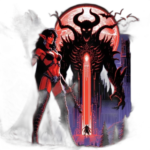 concept art, comic book art, fantasy art, pixel art, red, dark, fantasy, landscape transparent PNG cut-out