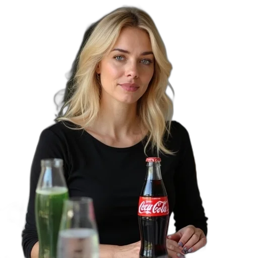 bottle, food, jacket, face, photorealistic, concept art, neon lights, green transparent PNG cut-out
