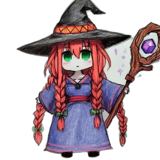 staff, hat, weapon, dress, pixel art, fantasy art, anime, concept art transparent PNG cut-out