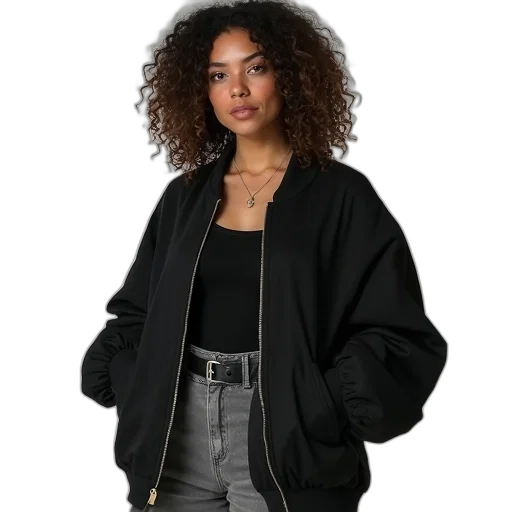 jacket, staff, dark, monochrome, earth tones, woman, curly, hair transparent PNG cut-out