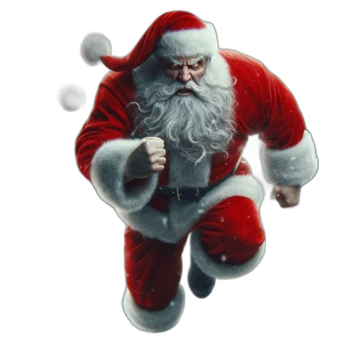 3d render, concept art, photorealistic, action-packed, santa, runs, down, snowy transparent PNG cut-out