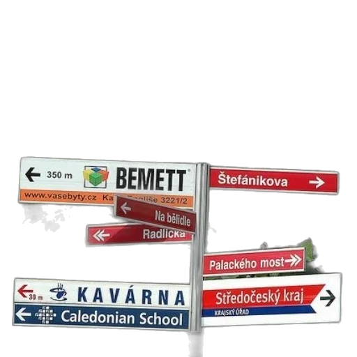 3d render, sign, post, multiple, signs, different, languages, including transparent PNG cut-out