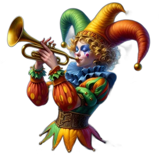 staff, concept art, fantasy art, 3d render, female, jester, vivid, clothing transparent PNG cut-out