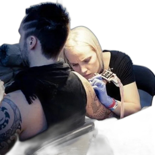 concept art, photorealistic, 3d render, tattoo, artist, blonde, hair, working transparent PNG cut-out