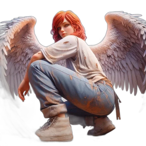 concept art, fantasy art, comic book art, photorealistic, fire, red, angelic, figure transparent PNG cut-out