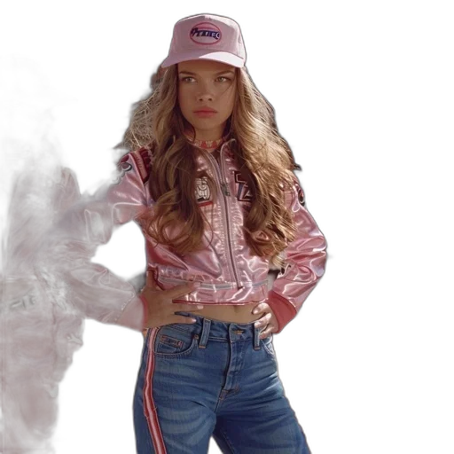 jacket, hat, hair, photorealistic, vaporwave, concept art, fire, three transparent PNG cut-out