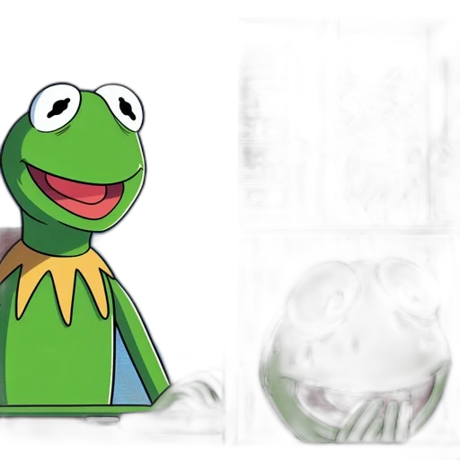 concept art, 3d render, photorealistic, cartoon, kermit, frog, experiences, emotions transparent PNG cut-out