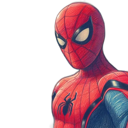 mask, comic book art, concept art, watercolor, photorealistic, spider-man, stands, foreground transparent PNG cut-out