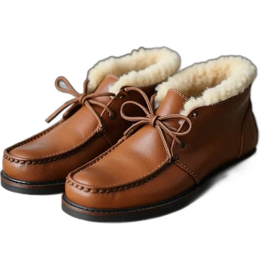 shoes, men, sheepskin, moc, brown transparent PNG cut-out