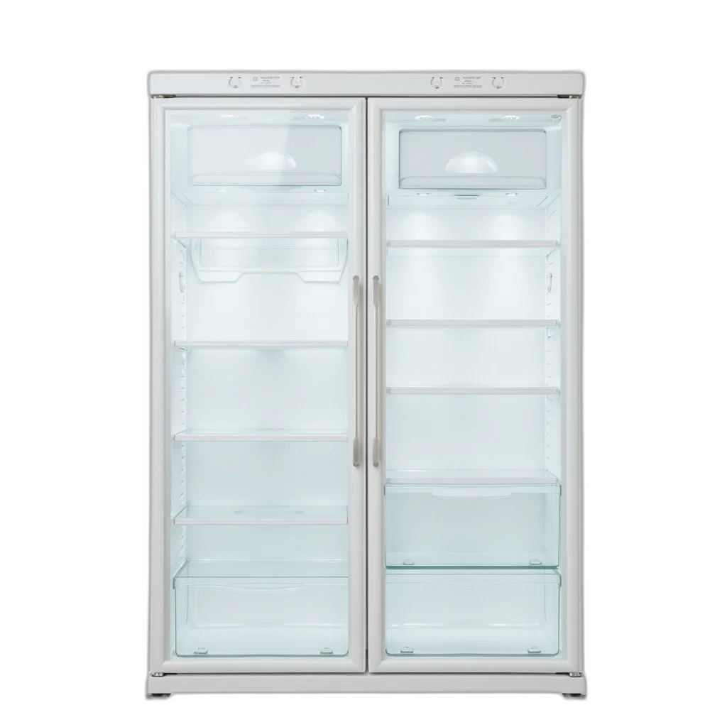 furniture, 3d render, modern, double-door, refrigerator, transparent, glass, door transparent PNG cut-out