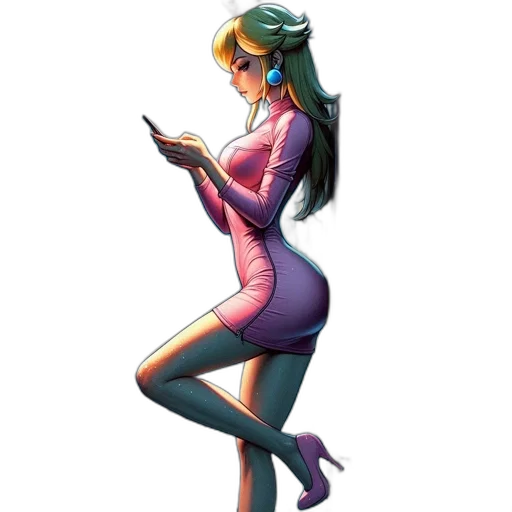 dress, staff, robot, concept art, fantasy art, pixel art, cartoon, neon lights transparent PNG cut-out