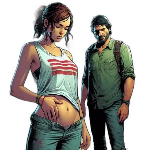 comic book art, concept art, fantasy art, pixel art, two, humans, young, woman transparent PNG cut-out