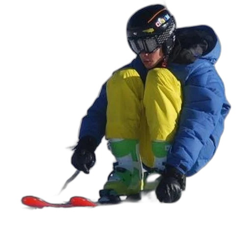 jacket, staff, person, blue, yellow, skiing, snow transparent PNG cut-out