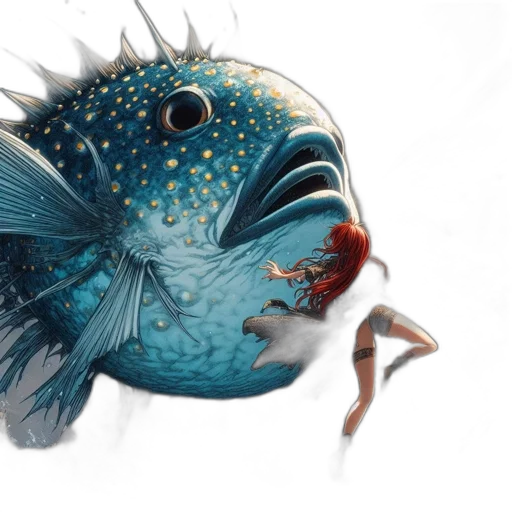 creature, animal, concept art, fantasy art, photorealistic, watercolor, underwater, blue transparent PNG cut-out