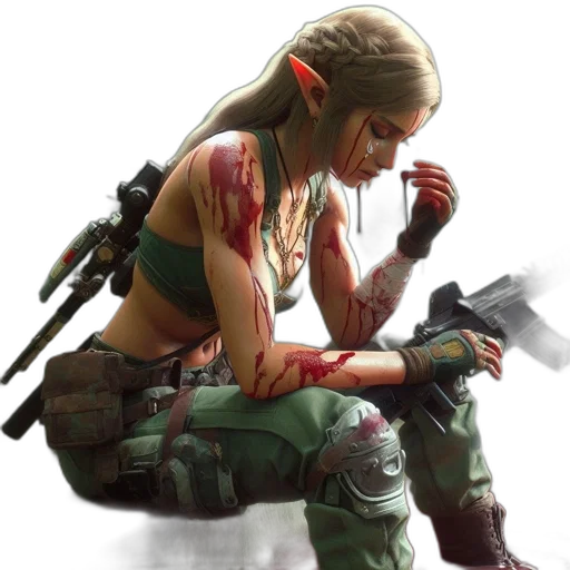weapon, concept art, cyberpunk, fantasy art, comic book art, green, red, elven transparent PNG cut-out