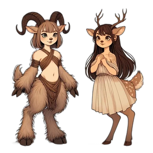 concept art, fantasy art, pixel art, watercolor, earth tones, two, mythical, creatures transparent PNG cut-out