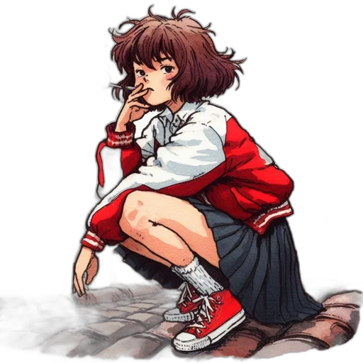 jacket, dress, shoes, staff, anime, concept art, pixel art, comic book art transparent PNG cut-out