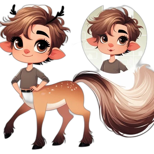 concept art, fantasy art, cartoon, anime, earth tones, anthropomorphic, deer-human, hybrid transparent PNG cut-out