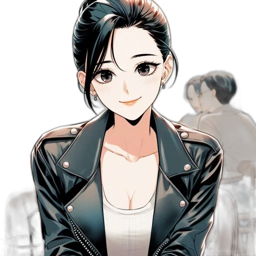jacket, staff, face, cartoon, comic book art, anime, concept art, monochrome transparent PNG cut-out