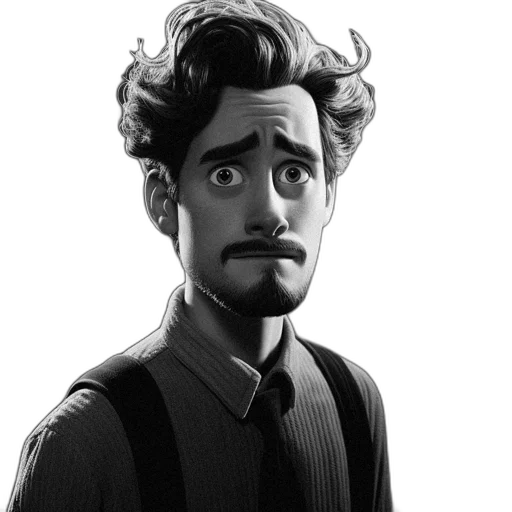 face, staff, hair, cartoon, comic book art, concept art, photorealistic, concerned transparent PNG cut-out
