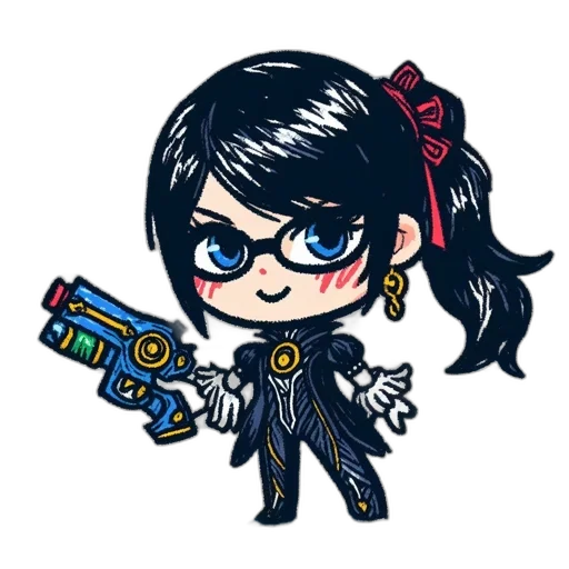 weapon, staff, robot, cyberpunk, pixel art, anime, cartoon, blue transparent PNG cut-out