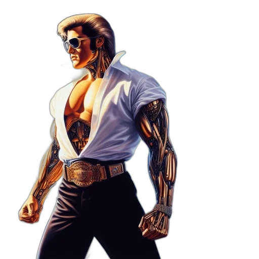 robot, jacket, comic book art, concept art, pixel art, photorealistic, muscular, cyborg-like transparent PNG cut-out