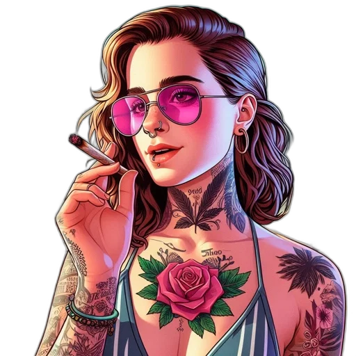 jewelry, dress, face, comic book art, cartoon, cyberpunk, photorealistic, neon lights transparent PNG cut-out