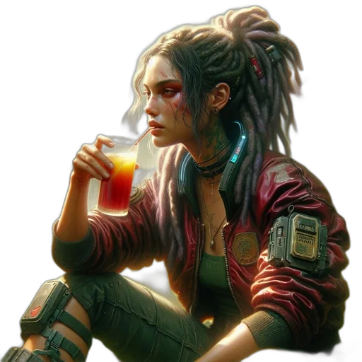 jacket, cyberpunk, concept art, fantasy art, comic book art, red, colorful, individual transparent PNG cut-out
