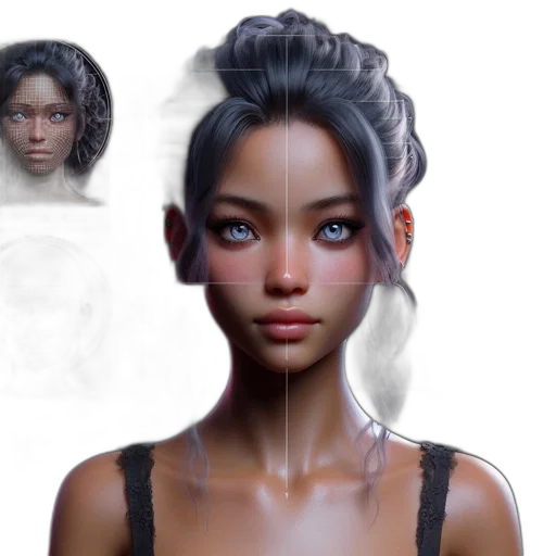face, concept art, photorealistic, fantasy art, 3d render, earth tones, dark, pastel transparent PNG cut-out