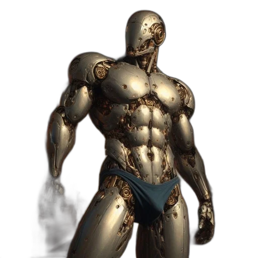 robot, creature, concept art, cyberpunk, comic book art, 3d render, golden, inside transparent PNG cut-out