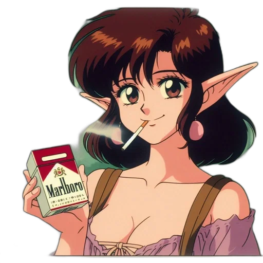 vaporwave, anime, concept art, fantasy art, fire, animated, figure, elf-like transparent PNG cut-out