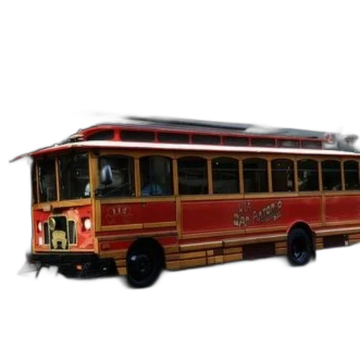 car, 3d render, concept art, photorealistic, red, trolley, bus, san transparent PNG cut-out