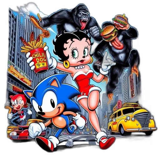 car, food, dress, comic book art, concept art, cartoon, cyberpunk, city street transparent PNG cut-out