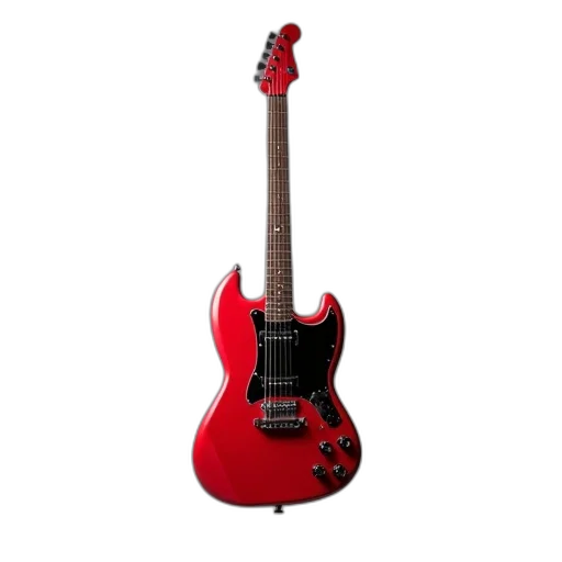 3d render, photorealistic, red, electric, guitar, glossy, finish, black transparent PNG cut-out