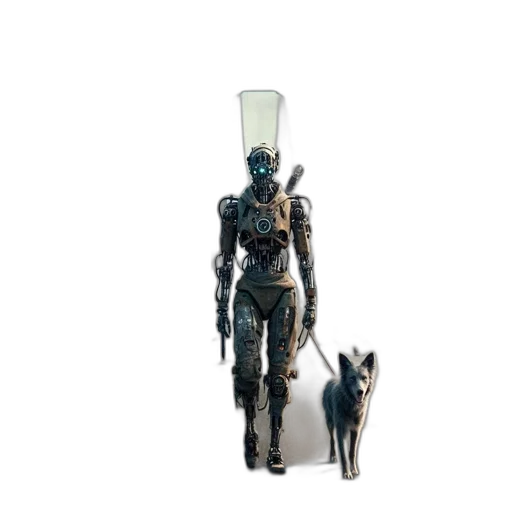 robot, animal, staff, bottle, concept art, 3d render, pixel art, fantasy art transparent PNG cut-out