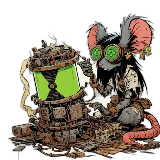 robot, mask, concept art, cyberpunk, comic book art, fantasy art, anthropomorphic, mouse transparent PNG cut-out