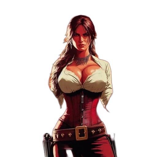 comic book art, concept art, fantasy art, pixel art, red, woman, armed, two transparent PNG cut-out