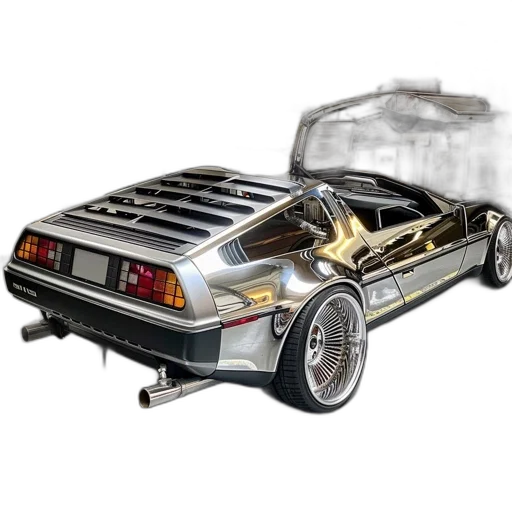 car, concept art, photorealistic, modified, delorean, dmc-12, chrome, finishes transparent PNG cut-out