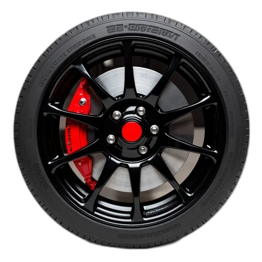 car, 3d render, black, red, wheel, rim, hubcap, centered transparent PNG cut-out