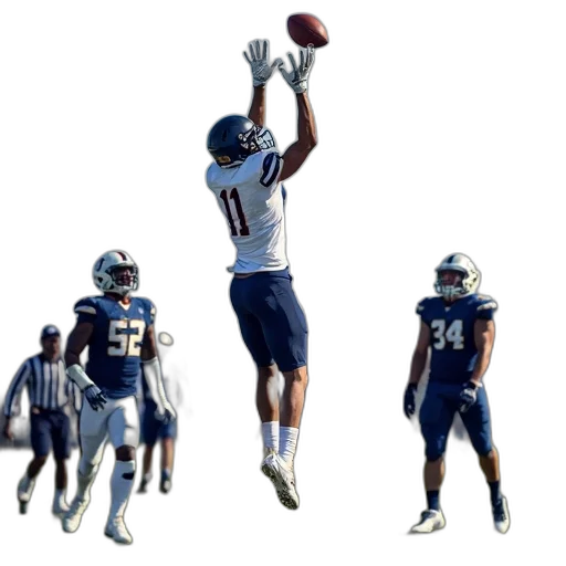 football, player, leaping, air, catch, pass, his, body transparent PNG cut-out
