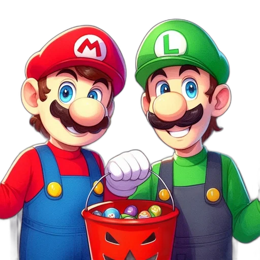 pixel art, 3d render, concept art, photorealistic, illustration, features, mario, luigi transparent PNG cut-out