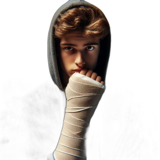 weapon, photorealistic, concept art, comic book art, cartoon, young, man, bandaged transparent PNG cut-out