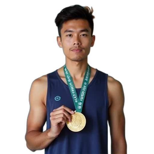 person, poses, his, medal transparent PNG cut-out