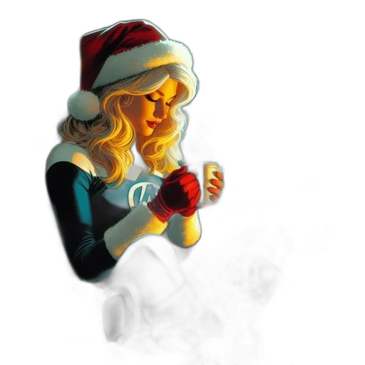 concept art, pixel art, comic book art, watercolor, snow, fire, woman, wears transparent PNG cut-out
