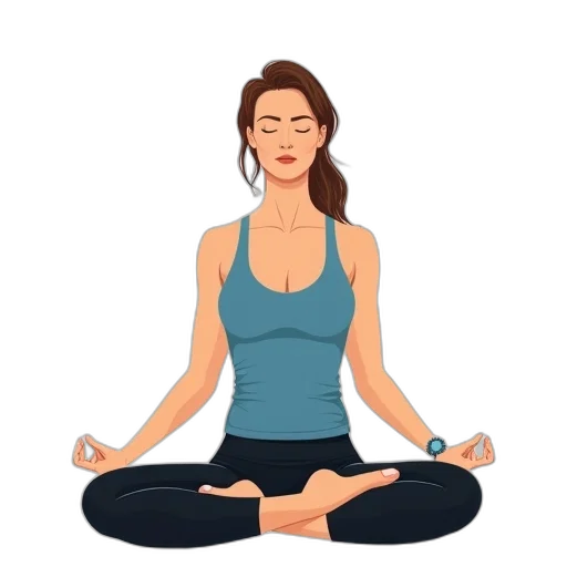 first, image, depicts, stylized, illustration, woman, sitting, meditative transparent PNG cut-out
