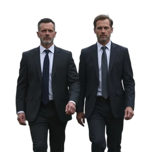 jacket, concept art, two, men, suits, walking, side, one transparent PNG cut-out
